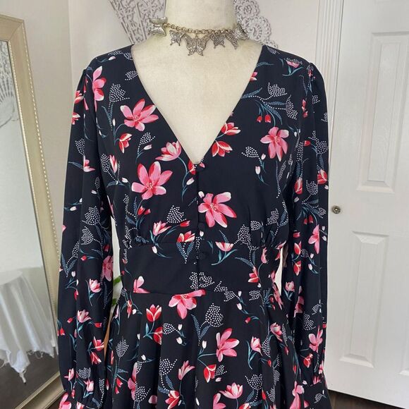 Adelyn Rae Navy Dark Blue Flower Romantic Floral A- Line Midi Dress M - Picture 5 of 7